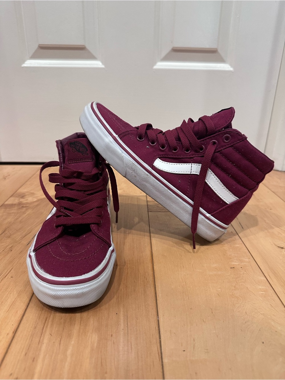 Vans Kids Maroon High-Top Sneakers with White Stripe